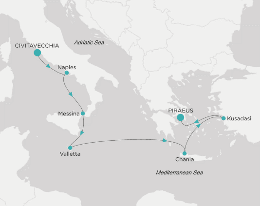 Itinerary map Crystal World Cruises Serenity 2028