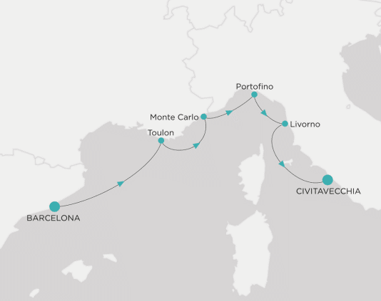 Itinerary map Crystal World Cruises Serenity 2028