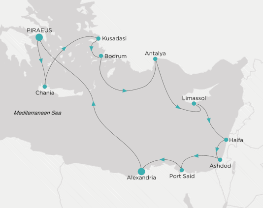 Itinerary map Crystal World Cruises Serenity 2028