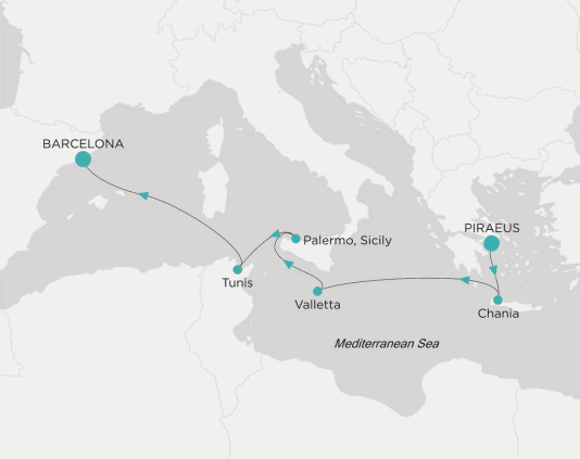 Itinerary map Crystal World Cruises Serenity 2028