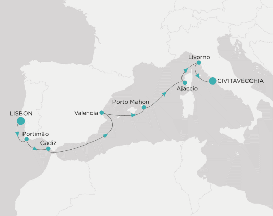 Itinerary map Crystal World Cruises Serenity 2028