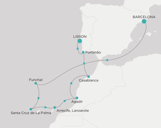 Itinerary map Crystal World Cruises Serenity 2028