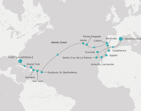 Itinerary map Crystal World Cruises Serenity 2028
