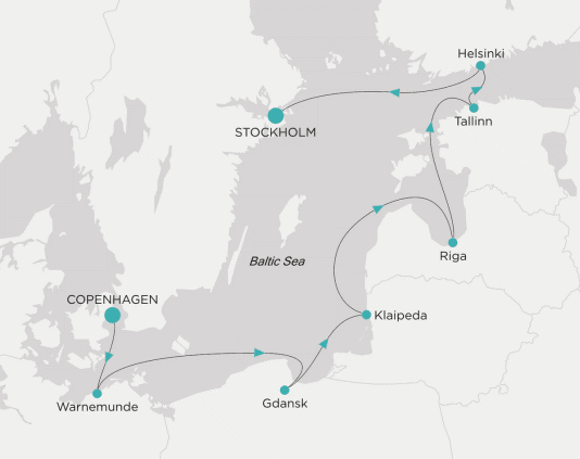 Itinerary map Crystal World Cruises Serenity 2028