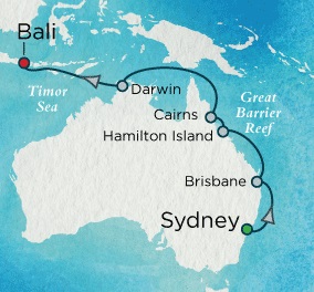 Deluxe Honeymoon Cruises Crystal Symphony 2024 February 10-23 Sydney, Australia to Benoa, Bali