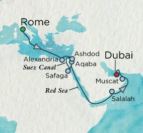 Deluxe Honeymoon Cruises Crystal Symphony 2024 November 4-22 Rome (Civitavecchia), Italy to Dubai, United Arab Emirates