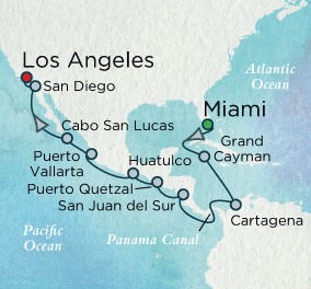 Crystal Luxury Cruises Symphony Map Detail Miami, FL, United States to Los Angeles, CA, United States April 30 May 18 2025 - 18 Days