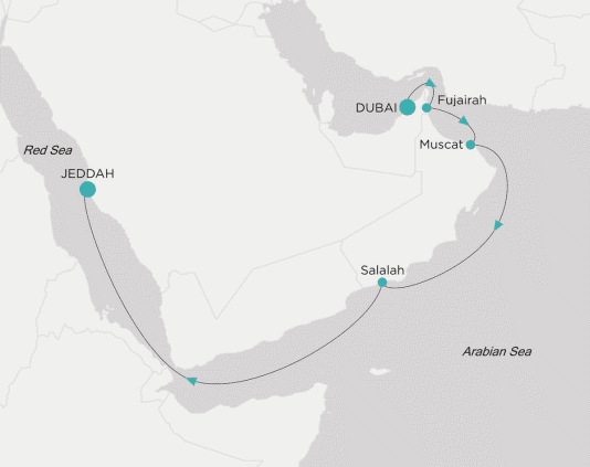 Itinerary map Crystal World Cruises Symphony 2028