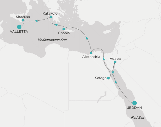 Itinerary map Crystal World Cruises Symphony 2028