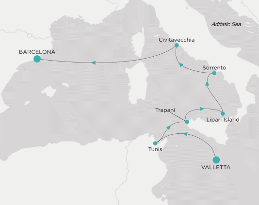 Itinerary map Crystal World Cruises Symphony 2028