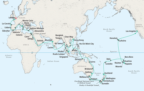 Cruise Single-Solo Balconies and Suites Cruise Map World Cruise - Crystal Serenity 2024
