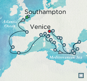 Cruise Single-Solo Balconies and Suites London to Venice Explorer Combination Map London to Venice - 30 Nights