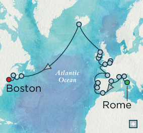Deluxe Honeymoon Cruises Rome to Boston Explorer Combination Map Rome (Civitavecchia), Italy to Boston, MA - 26 Days Serenity Crystal