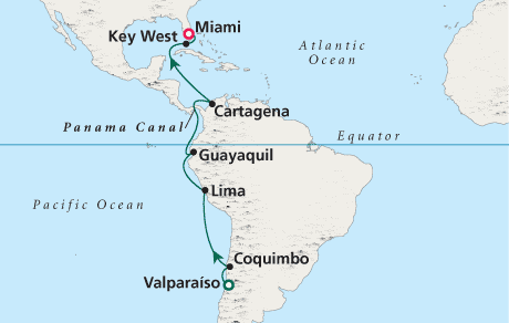 Luxury World Cruise SHIP BIDS - CRUISE SHIP Map Discovery of the Americas - Voyage 0201