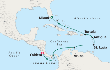 7 Seas Luxury Cruises Cruise Map Miami to Costa Rica - Schedule 0202
