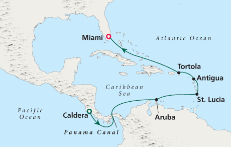 Luxury World Cruise SHIP BIDS - CRUISE SHIP Map Costa Rica to Miami - Voyage 0203