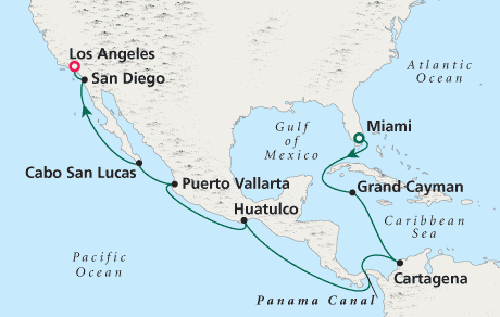 Deluxe Honeymoon Cruises Cruise Map Miami to Los Angeles - Voyage 0204