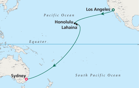 Luxury Cruise SINGLE-SOLO Map Los Angeles to Sydney - Voyage 0205