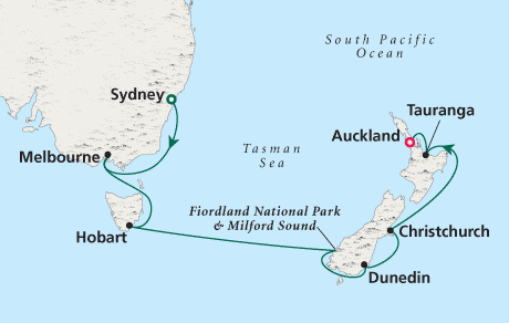 Just Cruise Map Sydney to Auckland - Voyage 0206