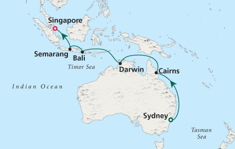 Just Cruise Map Sydney to Singapore - Voyage 0208