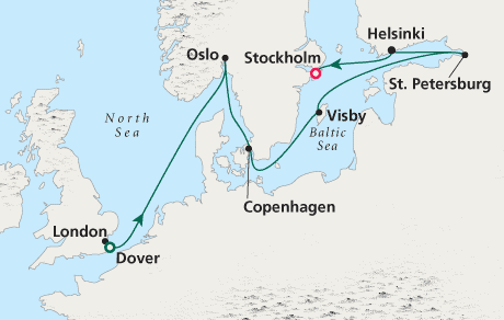 Cruise Single-Solo Balconies and Suites Cruise Map London to Stockholm - Voyage 0214