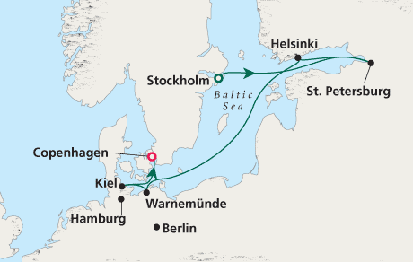 Cruise Single-Solo Balconies and Suites Cruise Map Stockholm to Copenhagen - Voyage 0215