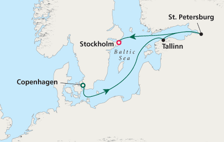 Cruise Single-Solo Balconies and Suites Cruise Map Copenhagen to Stockholm - Voyage 0218