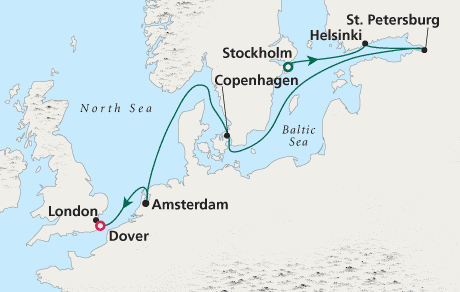 Luxury Cruise SINGLE-SOLO Map Stockholm to London - Voyage 0219