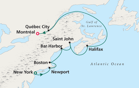 Luxury Cruise SINGLE-SOLO Map New York to Montral - Voyage 0222