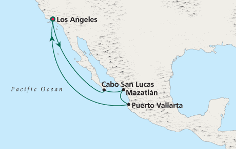 7 Seas Luxury Cruises Cruise Map Round-trip Los Angeles - Schedule 0227