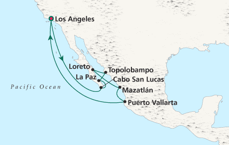 Luxury World Cruise SHIP BIDS - CRUISE SHIP Map Round-trip Los Angeles - Voyage 0230