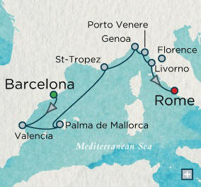 Cruise Single-Solo Balconies and Suites Barcelona, Spain to Rome (Civitavecchia), Italy - 9 Nights Single-Solo  Balconies-Suites Crystal CRUISE Serenity Ship