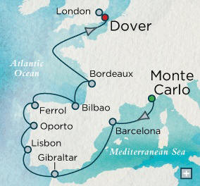 Cruise Single-Solo Balconies and Suites Monte Carlo, Monaco to London (Dover), England - 12 Nights Single-Solo  Balconies-Suites Crystal CRUISE Serenity Ship