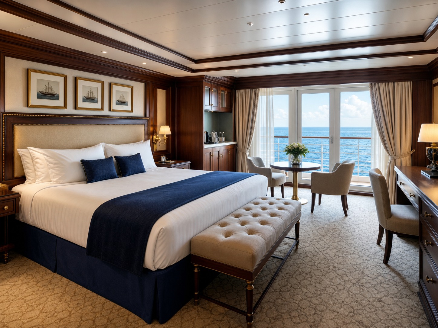 Luxury ocean-liner suite with a private ocean view