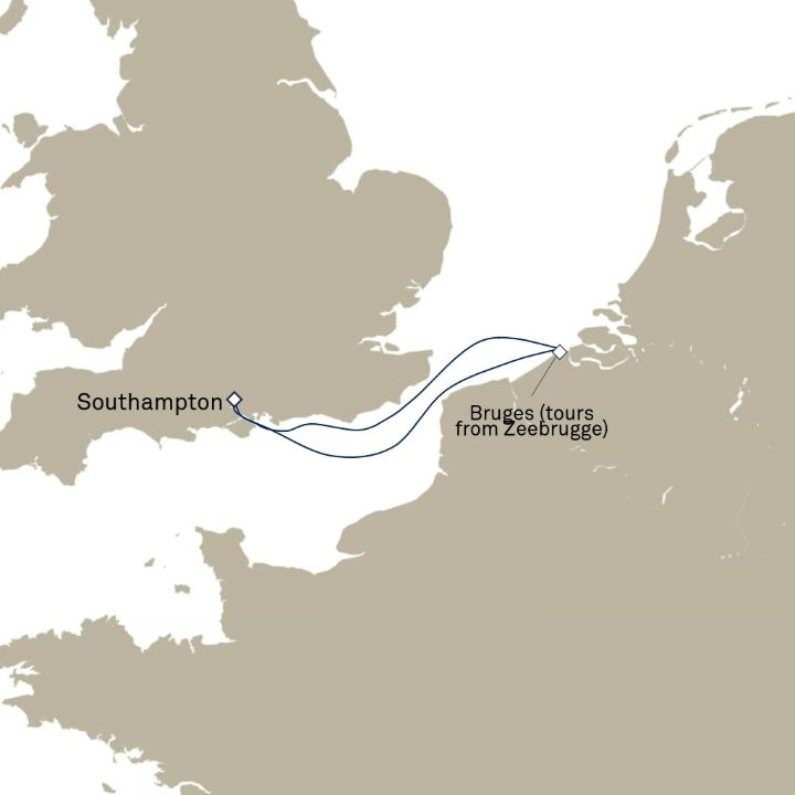 Queen Anne Voyage H614 itinerary map from Southampton, England, UK to Southampton, England, UK