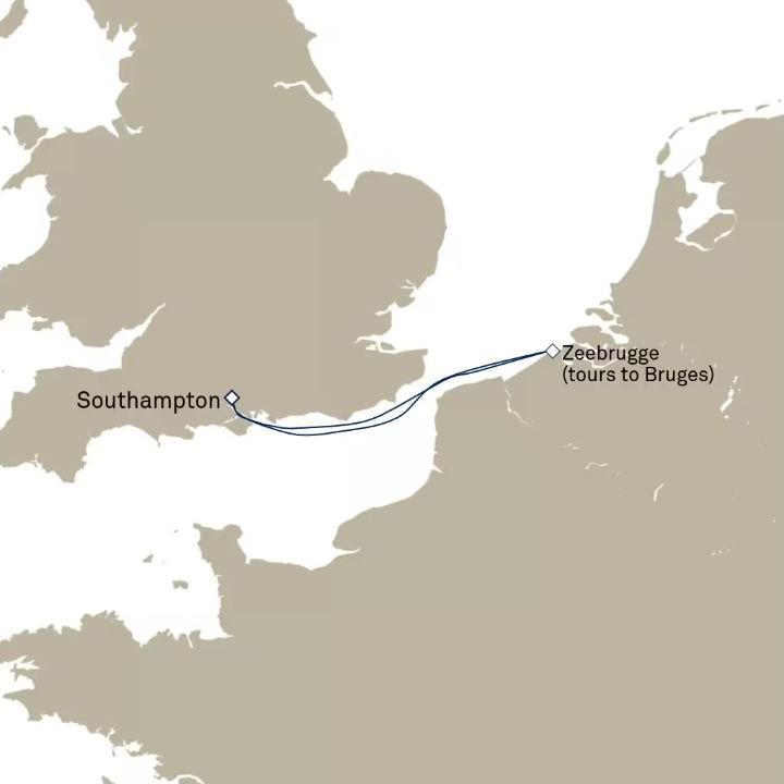 Queen Anne Voyage H714 itinerary map from Southampton, England, UK to Southampton, England, UK
