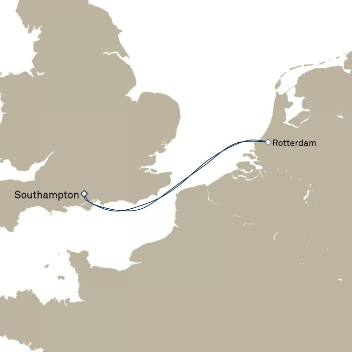 Queen Anne Voyage H727 itinerary map from Southampton, England, UK to Southampton, England, UK