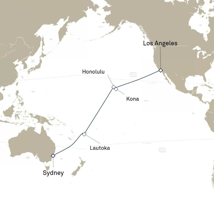 Queen Anne Voyage H805 itinerary map from Los Angeles, CA, USA to Sydney, NSW, Australia