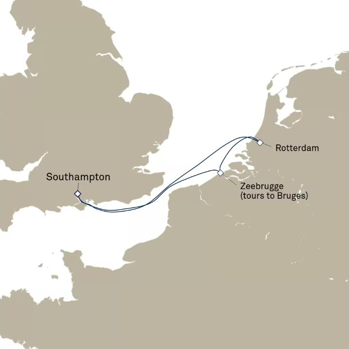 Queen Anne Voyage H835 itinerary map from Southampton, England, UK to Southampton, England, UK