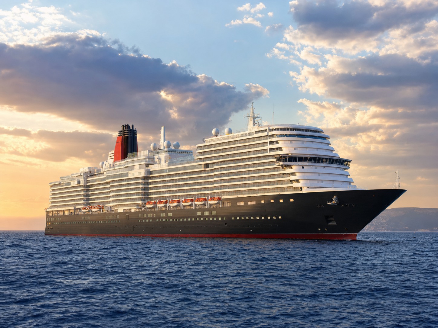 Cunard Queen Anne cruise ship sailing at sea