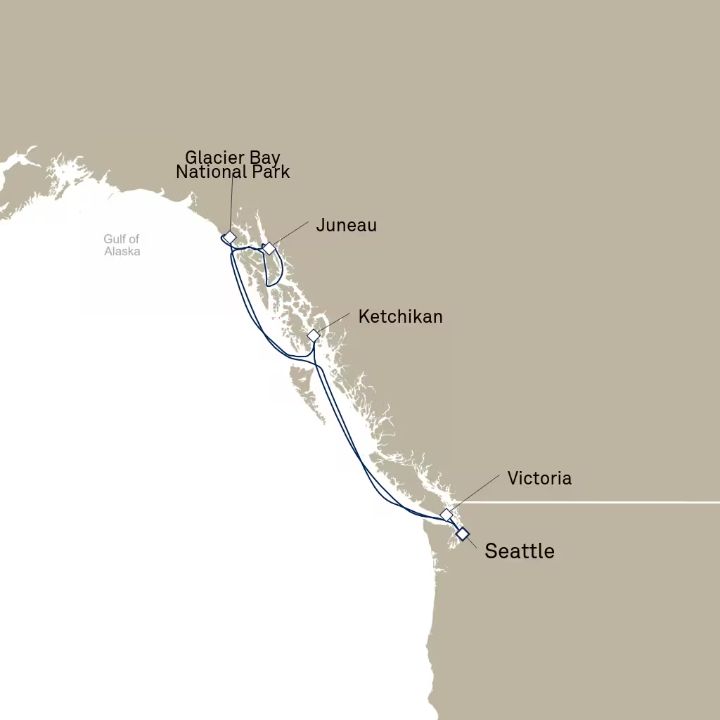 Queen Elizabeth Voyage Q623 itinerary map from Seattle, WA, USA to Seattle, WA, USA