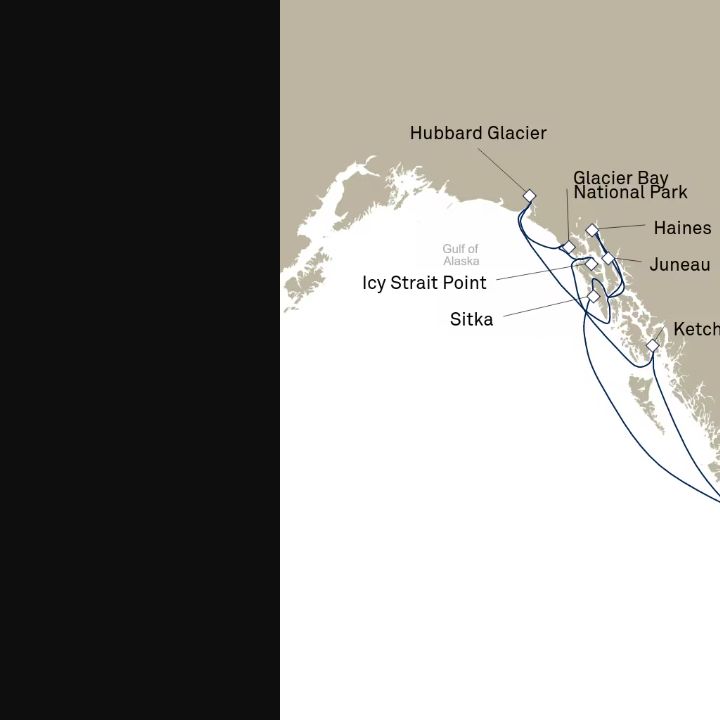 Queen Elizabeth Voyage Q624 itinerary map from Seattle, WA, USA to Seattle, WA, USA