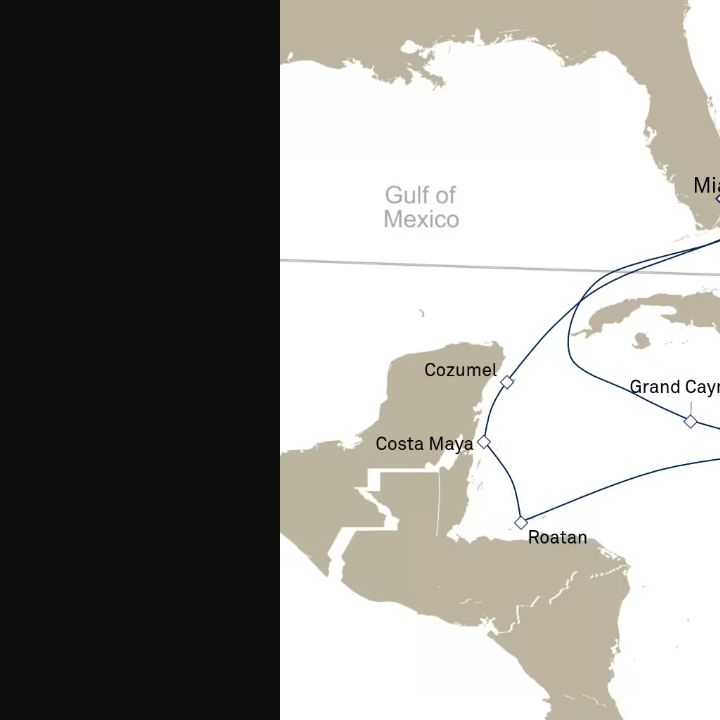 Queen Elizabeth Voyage Q701 itinerary map from Miami, FL, USA to Miami, FL, USA