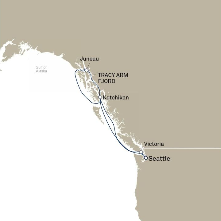 Queen Elizabeth Voyage Q613 itinerary map from Seattle, WA, USA to Seattle, WA, USA