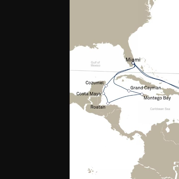 Queen Elizabeth Voyage Q631A itinerary map from Miami, FL, USA to Miami, FL, USA