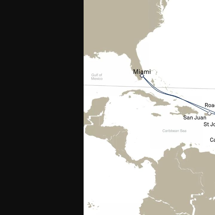 Queen Elizabeth Voyage Q632 itinerary map from Miami, FL, USA to Miami, FL, USA