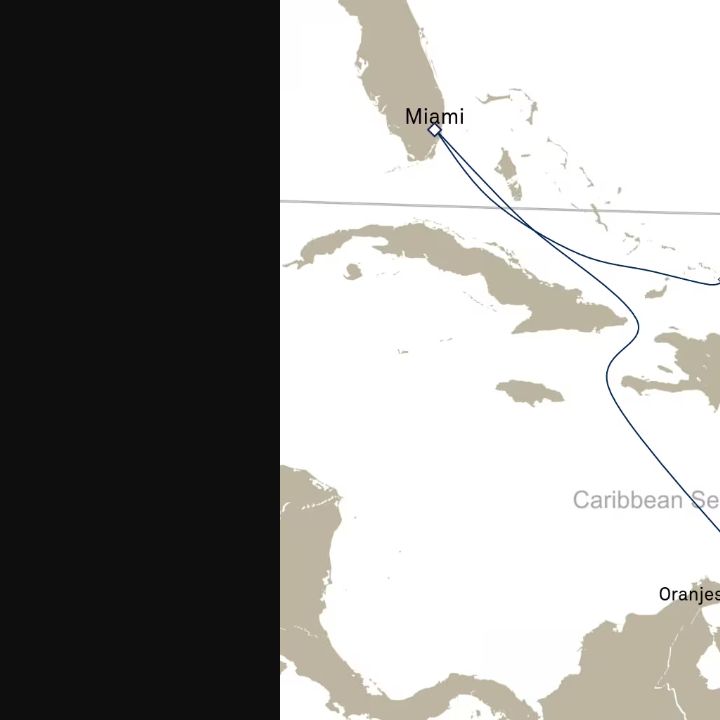 Queen Elizabeth Voyage Q629 itinerary map from Miami, FL, USA to Miami, FL, USA