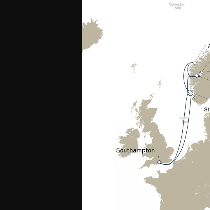 Queen Elizabeth Voyage Q709P itinerary map from Southampton, England, UK to Southampton, England, UK