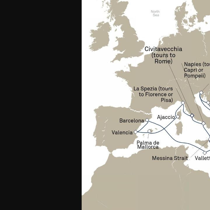Queen Elizabeth Voyage Q717E itinerary map from Civitavecchia (tours to Rome), Italy to Civitavecchia (tours to Rome), Italy