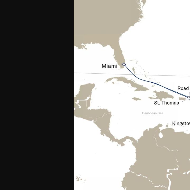 Queen Elizabeth Voyage Q801 itinerary map from Miami, FL, USA to Miami, FL, USA